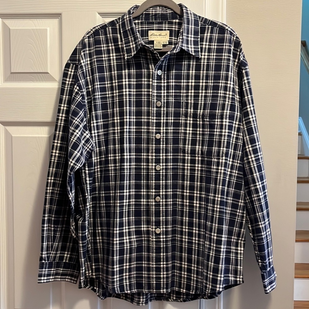 Eddie Bauer Blue Plaid Button Down Shirt